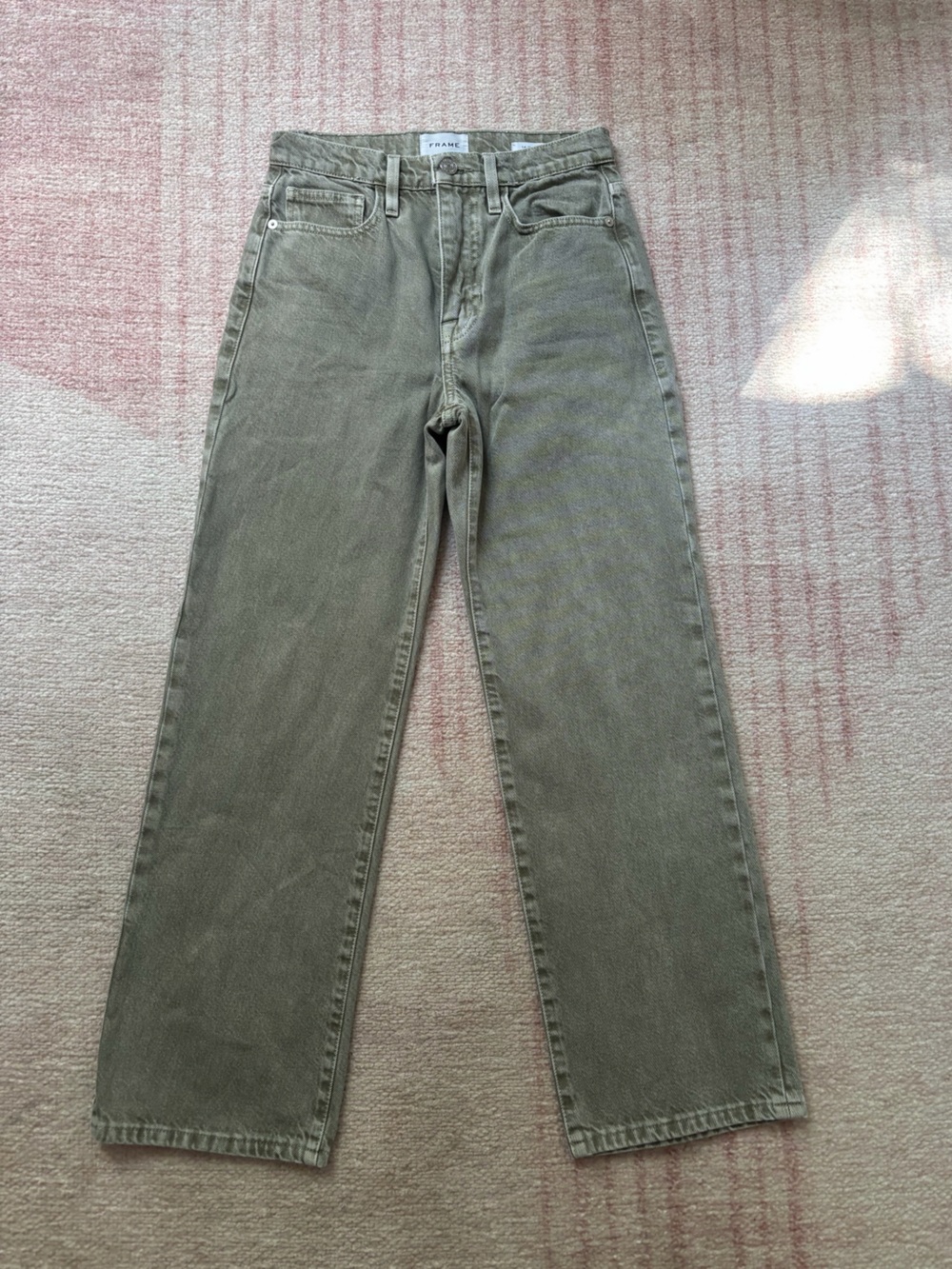 Frame Denim Olive Green Straight-Leg Jeans
